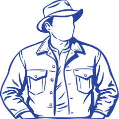  Vintage Cowboy Silhouette Wearing Hat and Jacket Vector Illustration