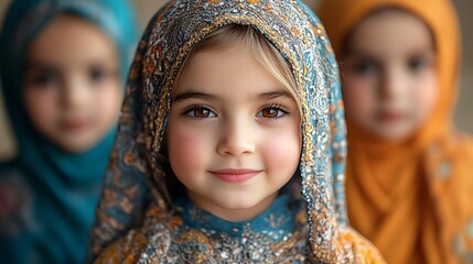 Young Girl Wearing Ornate Headscarf With Friends