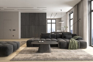 Modern style conceptual interior room 3d illustration