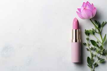 Soft Mauve Lipstick Nestled with Fresh Thyme and Beautiful Flower