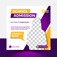 School Admission Post, web banner add design. Admission social Post vector.