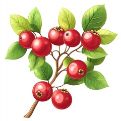 Red berries branch with green leaves isolated on white. (1)