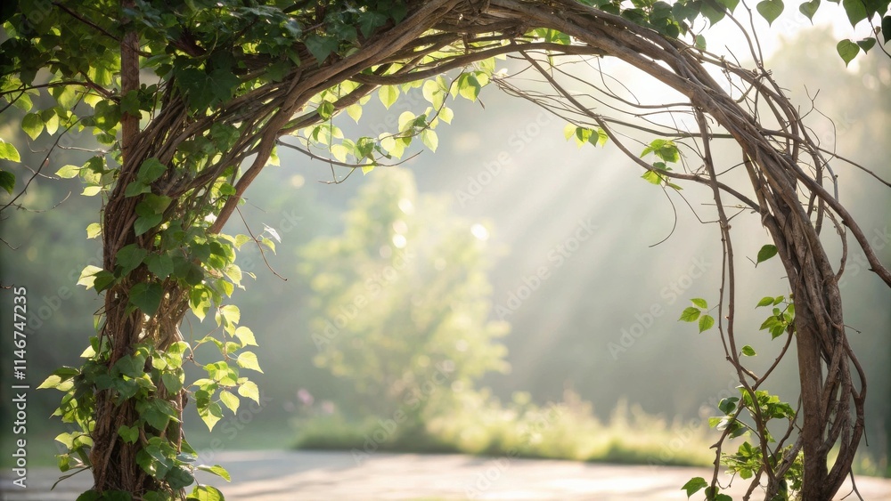 Poster a vine-covered archway frames a sun-drenched landscape, creating a magical portal to a serene and tr