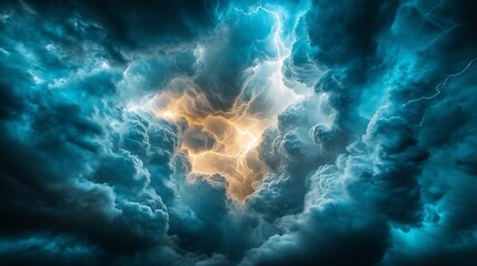 Obraz premium Dramatic lightning striking through dark stormy clouds.