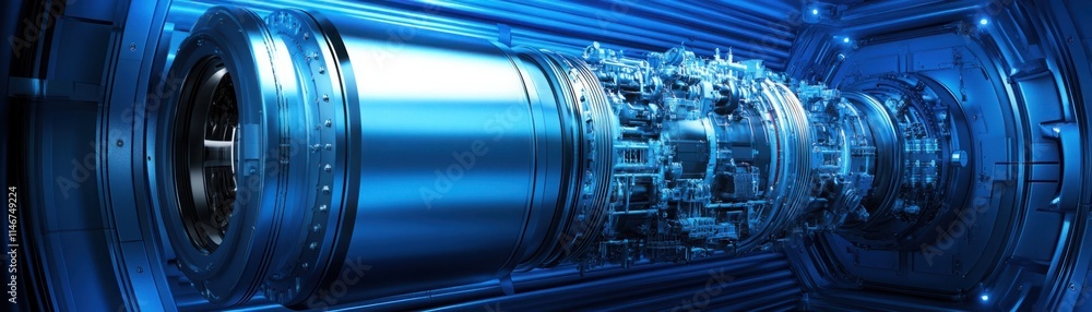 Aufkleber futuristic blue engine component in a high-tech environment, showcasing advanced technology and prec