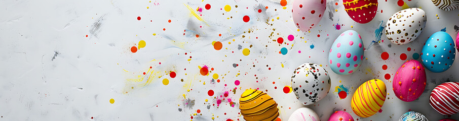 Easter eggs displayed on a concrete background, minimalist and modern holiday decoration concept.
