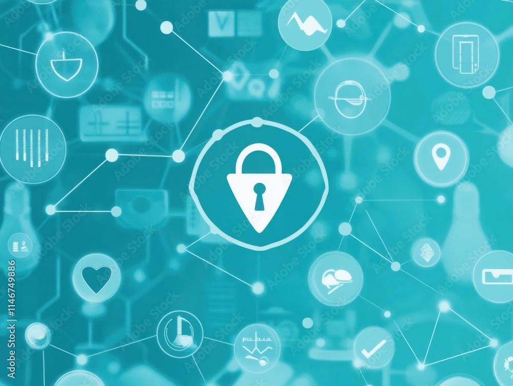 Aufkleber abstract digital network security concept with various icons representing protection, data privacy, 