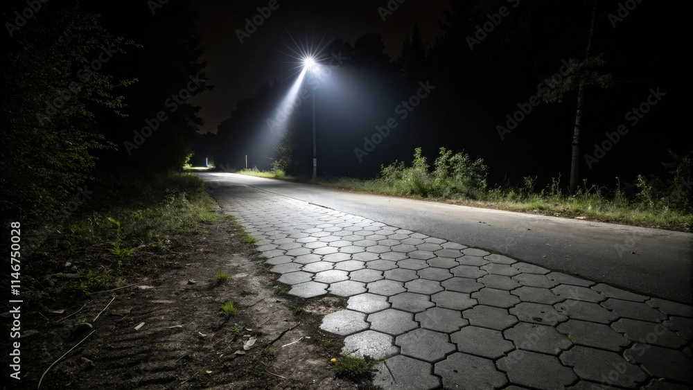 Aufkleber a solitary streetlight illuminates a winding road through a dark forest, casting long shadows and hi