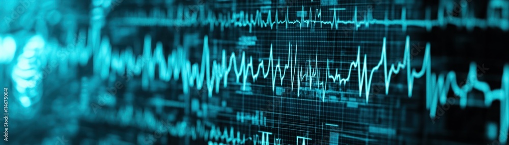 Aufkleber blue digital heartbeat waveforms on a high-tech monitoring screen visualizing data for medical and h