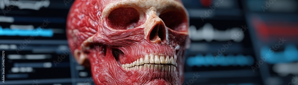 Aufkleber anatomical skull model with detailed structure on a high-tech background featuring medical data and 