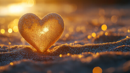 Fototapeta premium Valentine's Day sprinkled sand heart on a romantic abstract background for love concept