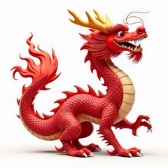 A vibrant red dragon with intricate scales and fiery features exuding strength and majesty