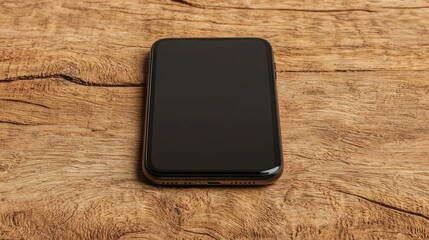 Smartphone with blank screen on wooden surface.