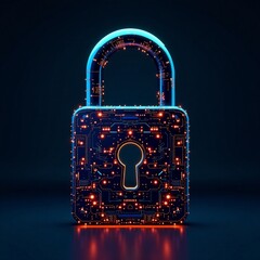 Digital Lock with Circuit Patterns Representing Cybersecurity and Protection Tech