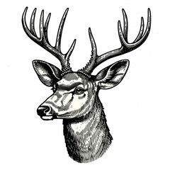 Vintage Deer Head Logo with Elegant Antler Silhouette in Monochrome