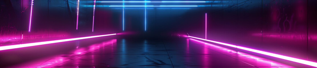 Electric interior design concept with neon lights, modern and futuristic aesthetic for creative visuals.