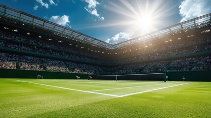 epic tennis stadium scene bright sunny day
