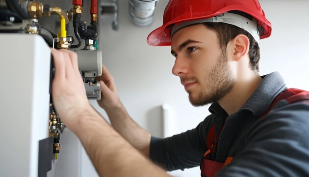 Gas Boiler Technician Providing Service For Hot Water And Heating Systems. Efficiently Maintaining Gas Boilers For Optimal Performance In Homes And Businesses.