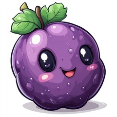 Cute cartoon plum with happy face.