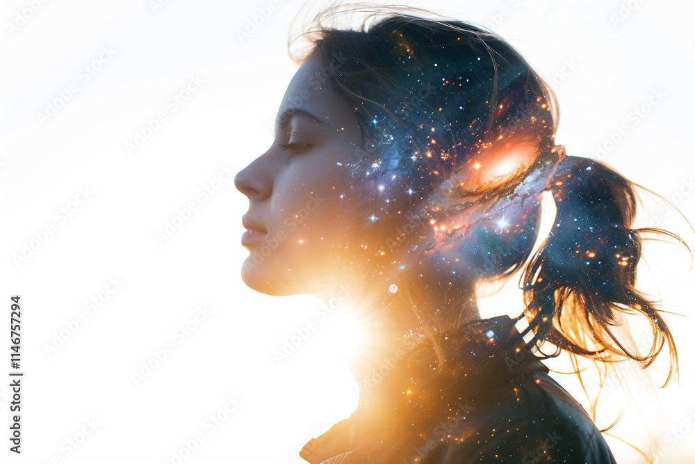 Poster side view portrait illustrating professional worker technology generative ai