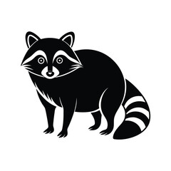 black and white raccoon silhouette vector illustration on white background