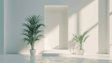 Fototapeta premium Empty hotel corridor with open door and clean, modern interior design