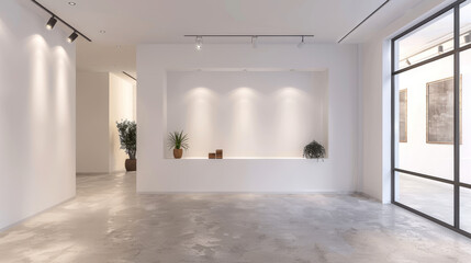 Fototapeta premium White window on a blank wall in an empty modern interior room