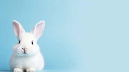 Obraz premium cute animal pet rabbit or bunny white color smiling and laughing isolated with copy space for easter background, rabbit, animal, pet, cute, fur, ear, mammal, background, celebration