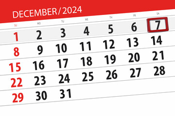 Calendar 2024, deadline, day, month, page, organizer, date, December, saturday, number 7