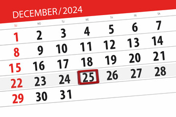 Calendar 2024, deadline, day, month, page, organizer, date, December, wednesday, number 25