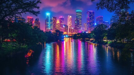 austin texas cityscape night skyline reflection