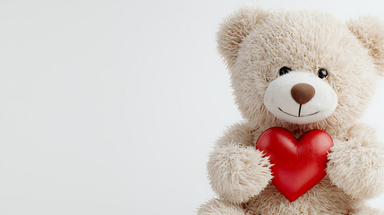 Obraz premium Heartfelt teddy bear holding red heart cozy setting image indoor close-up love and affection concept