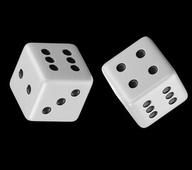 3d realistic white realistic game dice icon in flight closeup isolated on white background. Casino gambling design template for app, web, infographics, advertising, mock up etc
