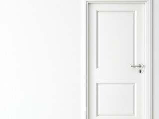 A simple white door stands against a plain wall, emphasizing minimalism and clean lines in modern interior design.