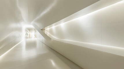 Empty hotel corridor with open door and clean, modern interior design