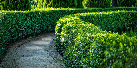 Garden Path Flanked by Green Hedges