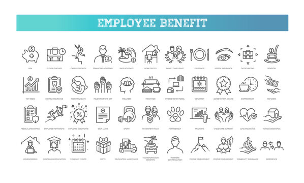 Employee Benefits line icons set. Outline icon collection
