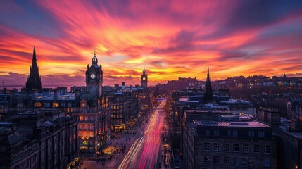 Obraz premium edinburgh cityscape sunset