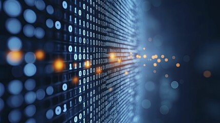Obraz premium Matrix of Binary Code on Computer Screen, Abstract Digital Background with Binary Numbers Pattern, Data Encryption and Technology Concept