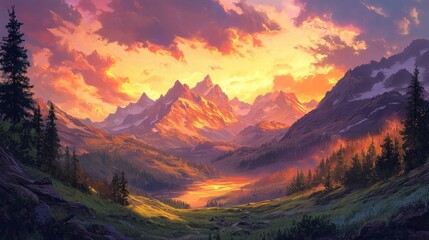 majestic sunset mountain landscape