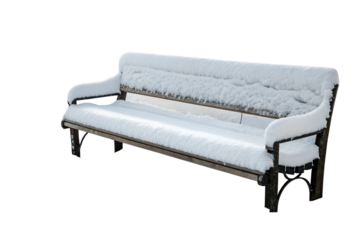 Snow-Covered Park Bench Isolated on transparent Background in Winter