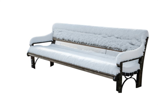 Snow-Covered Park Bench Isolated on transparent Background in Winter - Powered by Adobe