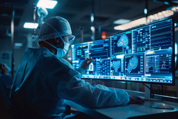 Obraz premium Generative AI Scientist Conducting Advanced Research in Futuristic Laboratory Setting