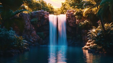 Obraz premium serene tropical waterfall in lush jungle paradise