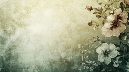 vintage floral background grunge texture antique flowers green a