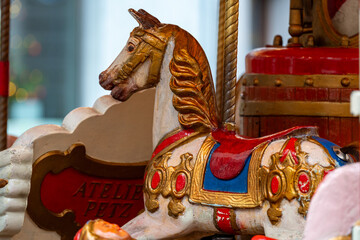 Close up of a vintage style merry go round carousal horse