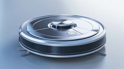 Close-up of a robotic vacuum cleaner on a modern surface. Smart cleaning technology