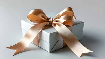 A close-up view of a Elegant gift box ribbon tied into a bow with a glowing background, creating a festive and elegant scene suitable for holiday and celebration.