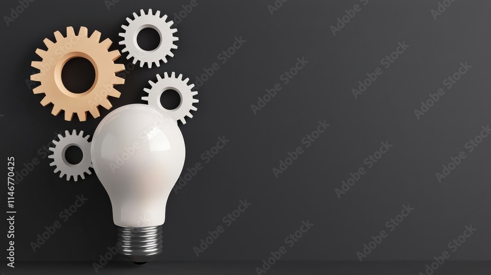Poster lightbulb ideas brainstorm efficiency. light bulb with gears symbolizing ideas and innovation agains