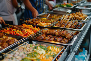 Obraz premium Street food festival with diverse cuisines, photo generated with AI